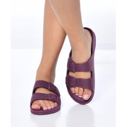 sandales violettes à paillettes cacatoès portées femmes
