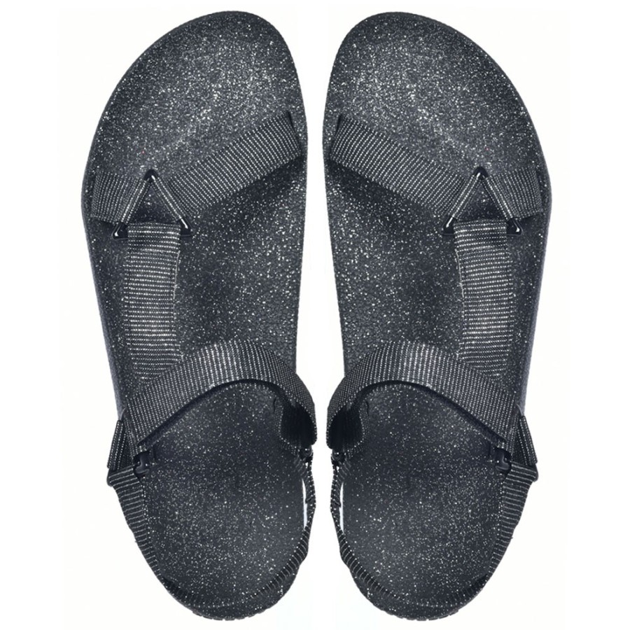 sandales noires sportives à paillettes cacatoès vues de haut