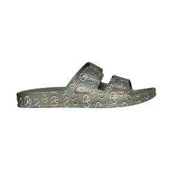 sandale kaki cacatoès imprimés signe peace vue de profil