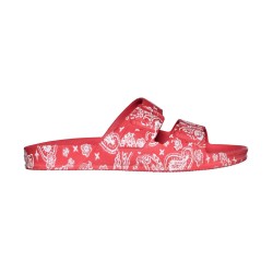 sandale rouge motifs imprimés bandana cacatoès vue de profil adultes