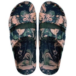sandales kaki cacatoès imprimés à fleurs vues de haut