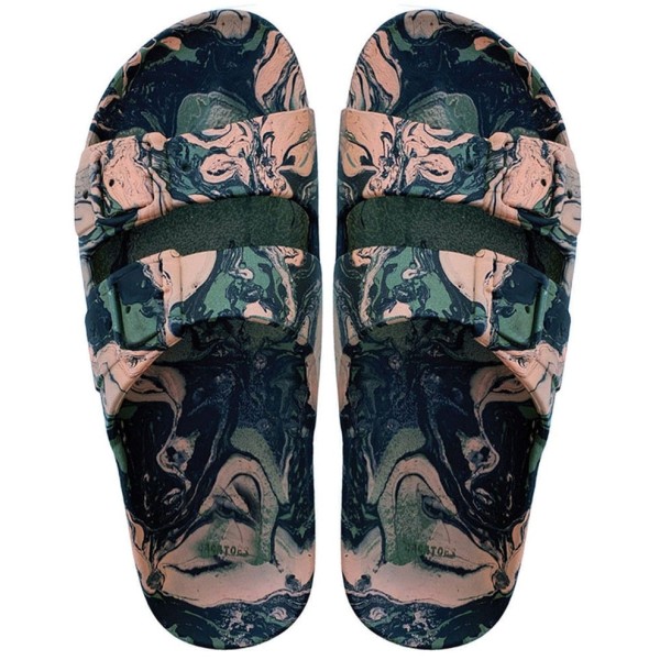 sandales kaki cacatoès imprimés à fleurs vues de haut