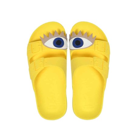 sandales jaunes patch œil cacatoès vues de haut enfants