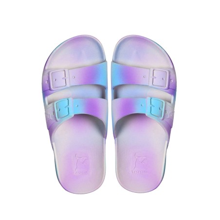 sandales cacatoès à imprimé tie and dye violet et bleu vues de haut enfants