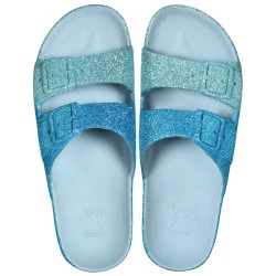sandales bleues à paillettes cacatoès vues de haut adultes