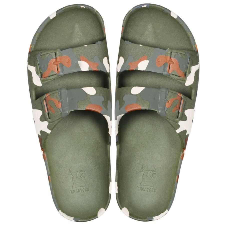 sandales kaki cacatoès imprimées militaire vues de haut