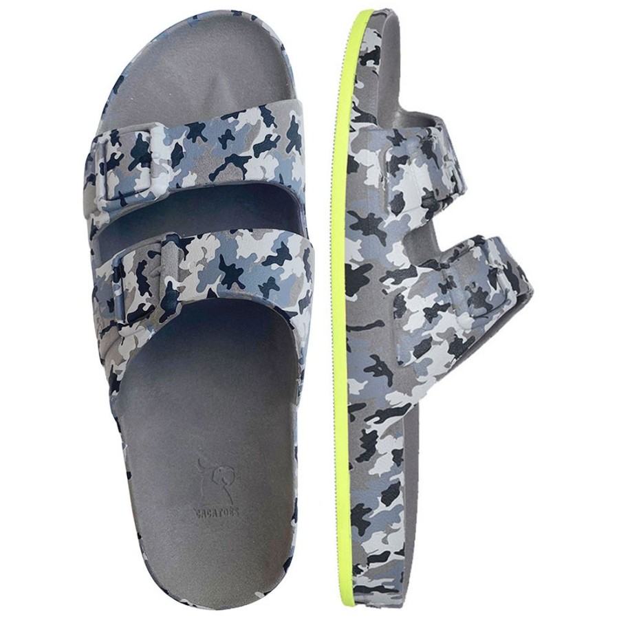 sandales grises camouflage cacatoès vues de haut