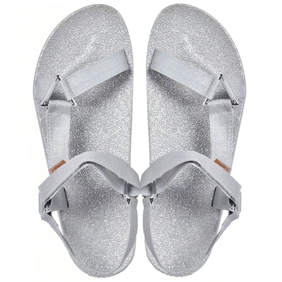 sandales grises à paillettes cacatoès vues de haut
