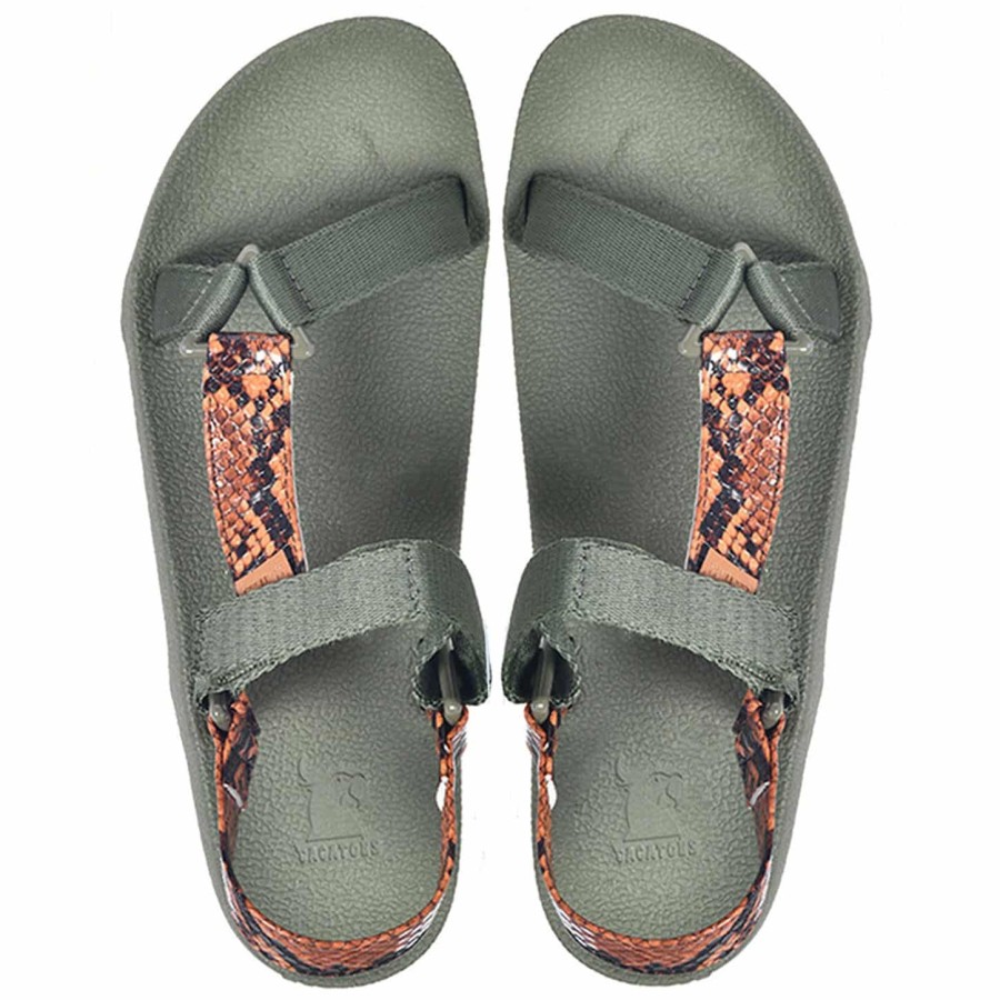 sandales kaki sportives cacatoès imprimées reptile vues de haut