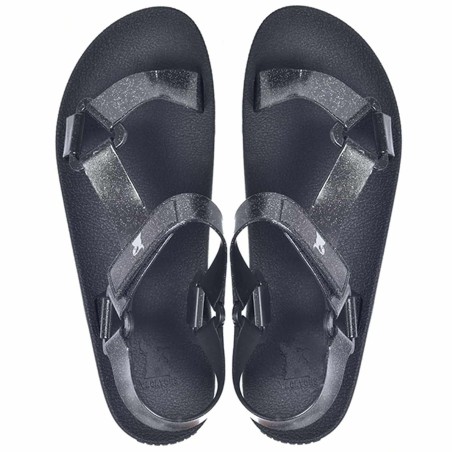 sandales noires et gris métallisé sportives cacatoès vues de haut
