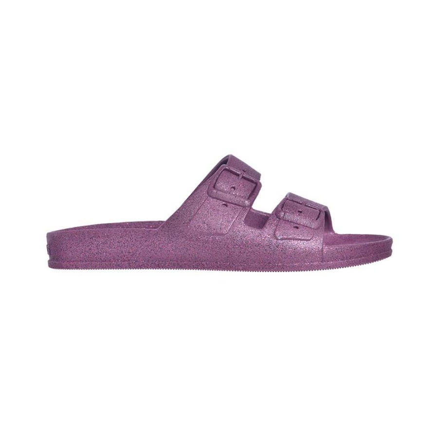 sandale violette à paillettes cacatoès vue de profil