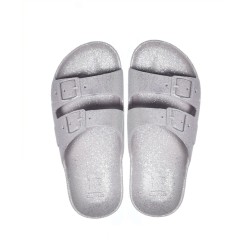 sandales grises à paillettes cacatoès vues de haut