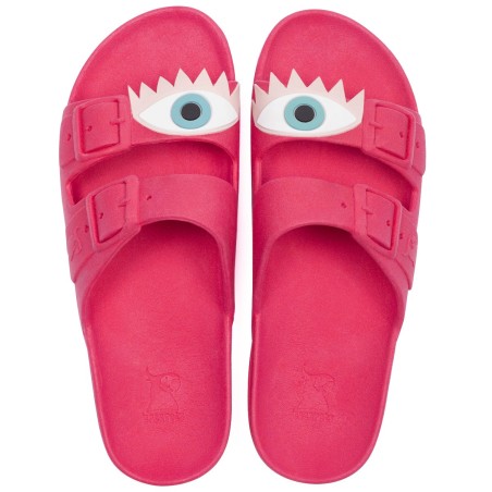 sandales roses avec deux yeux cacatoès vues de haut
