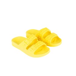 sandales jaune fluos à clous jaunes cacatoès vues de trois quarts enfants