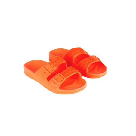 sandales orange fluos à clous orange cacatoès vues de trois quarts enfants