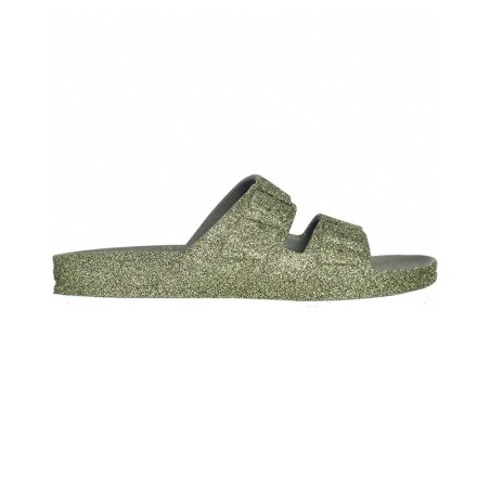 sandale vert kaki avec semelle vert kaki vue de profil