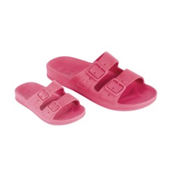 sandales roses cacatoès vues de trois quarts enfants et adultes