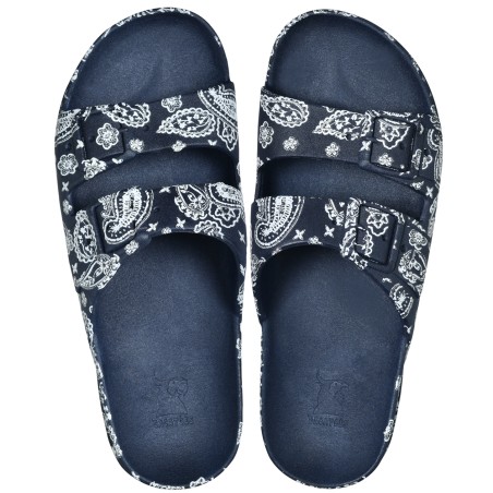sandales bleu motifs imprimés bandana cacatoès vue de face