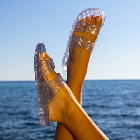 sandale femme paillette grise vue portée lifestyle