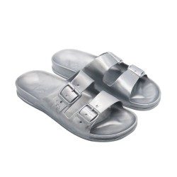 sandale femme métallique grise vue de trois quart