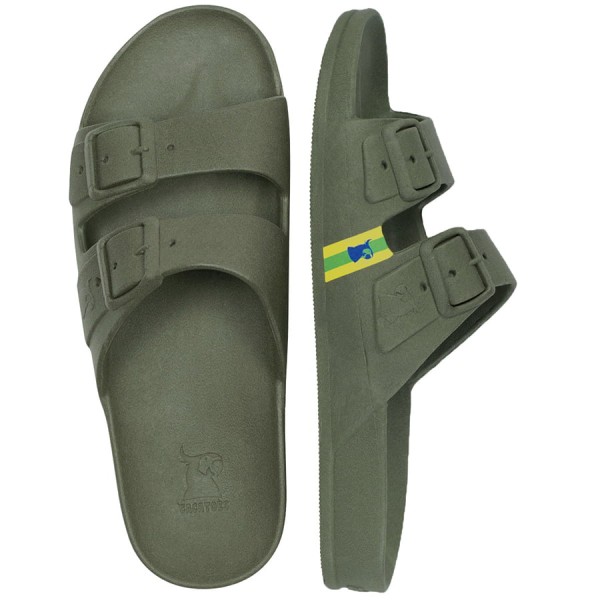 sandale kaki avec drapeau du Brésil cacatoès vue de face