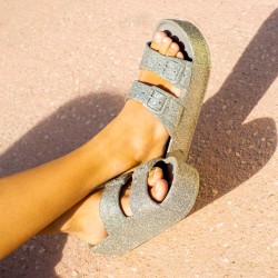 sandale à paillette grise compensée femme vue portée lifestyle