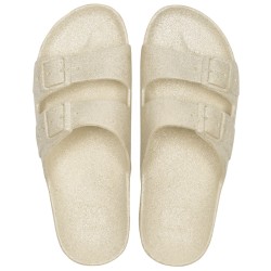 sandale blanche à paillettes cacatoès vue de face