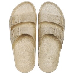 sandale beige à paillettes cacatoès vue de face
