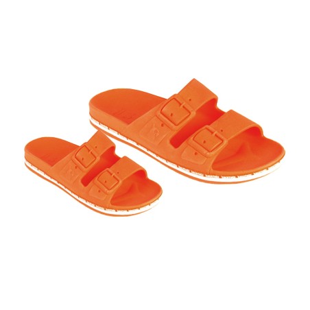 sandale orange pour homme et enfant cacatoès semelle blanche vue de trois quart