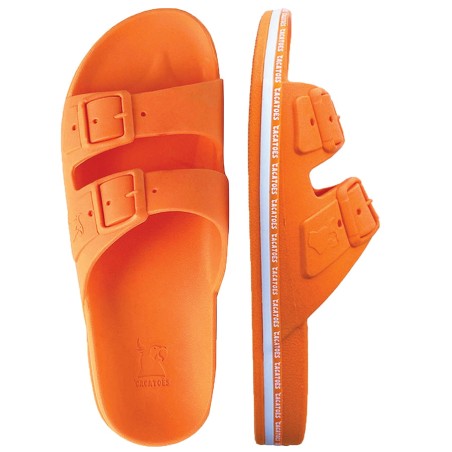 sandale orange pour homme cacatoès semelle blanche vue face et semelle