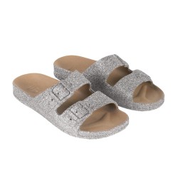 sandales grises à paillettes cacatoès vue de trois quart