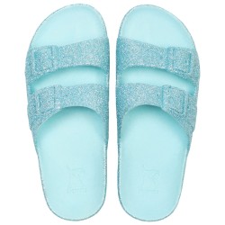 sandales bleu ciel à paillettes cacatoès vue de face