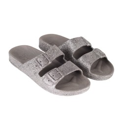 sandale grise à paillettes cacatoès vue de trois quart