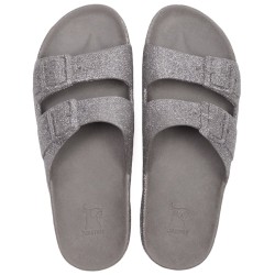 sandale grise à paillettes cacatoès vue de face