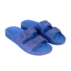 sandale bleu à paillettes vue de trois quart