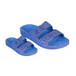 sandale bleu à paillettes vue de trois quart femme et enfant
