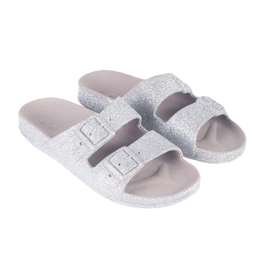 sandales grises à paillettes vue de trois quart