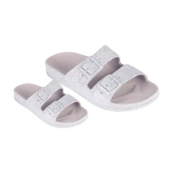 sandales grises à paillettes vue de trois quart femme et enfant