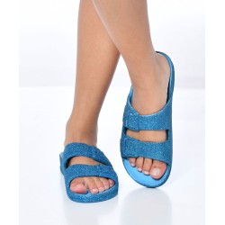 sandale cacatoès turquoise à paillettes vue portée