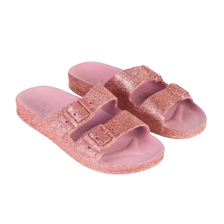 sandale rose à paillettes vue de trois quart