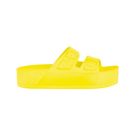 sandale compensée jaune fluo femme vue de profil