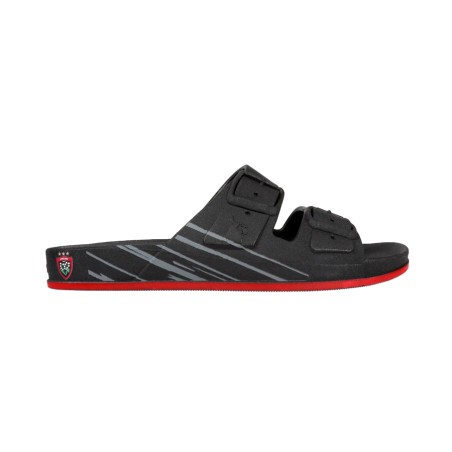 sandale noire et rouge cacatoès et rct vue de profil